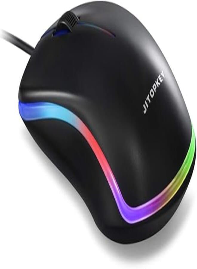 USB Wired Mouse, Rainbow Lights Optical Corded Computer Mouse, Comfortable Click for Office and Home Mice, Compatible with Windows PC, Laptop, Desktop, Macbook, Chromebook(black)